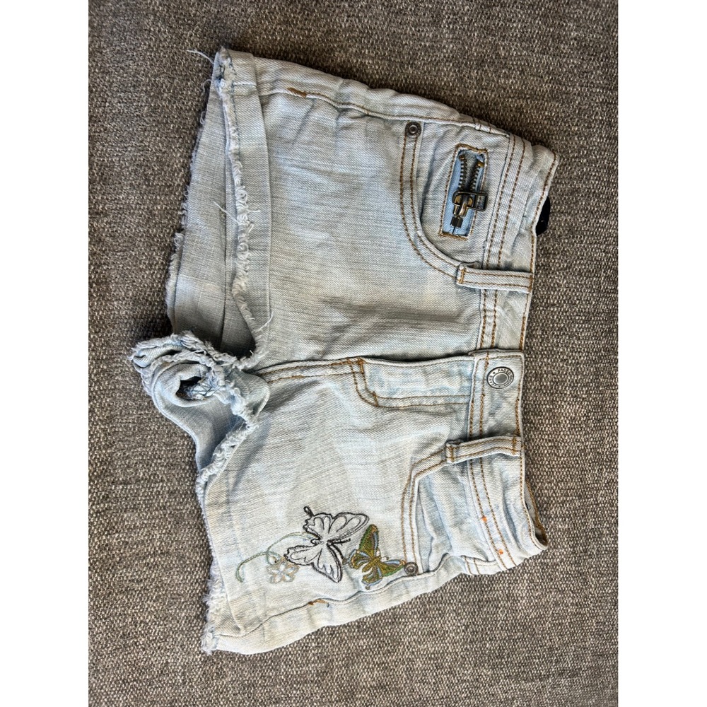 Faded Glory Girls Light Blue Denim Shorts Butterfly Applique Size 6X